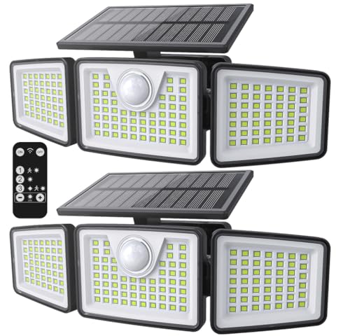 daphino 2500LM Solar Lights Outdoor with Motion Sensor3 Head 270 Wide Angle Street Area LightsIP65 Waterproof Security Lighting with 3 ModesRemote2 Pcs - Image 1