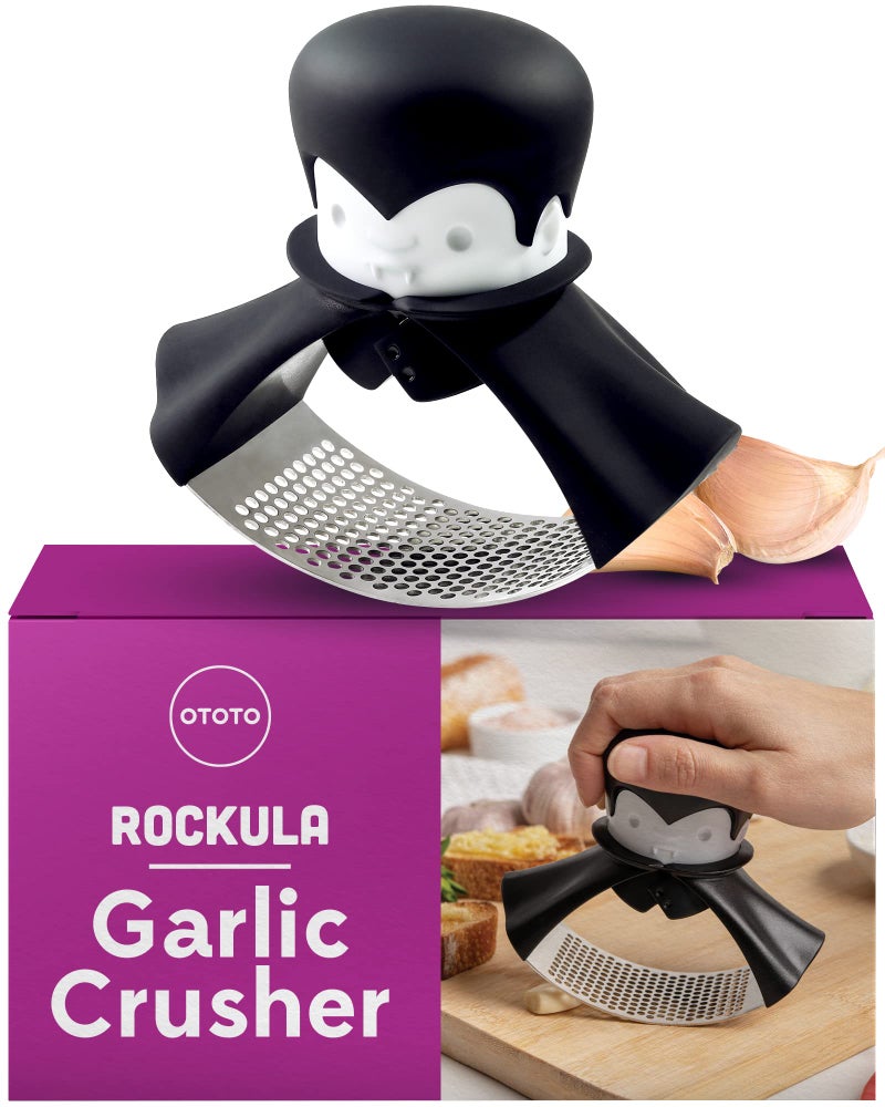 OTOTO Rockula Garlic Press Rocker  Garlic Masher Garlic Rocker Rocking Garlic Press Stainless Steel  Garlic Smasher Spooky Gifts  Easy to Clean
