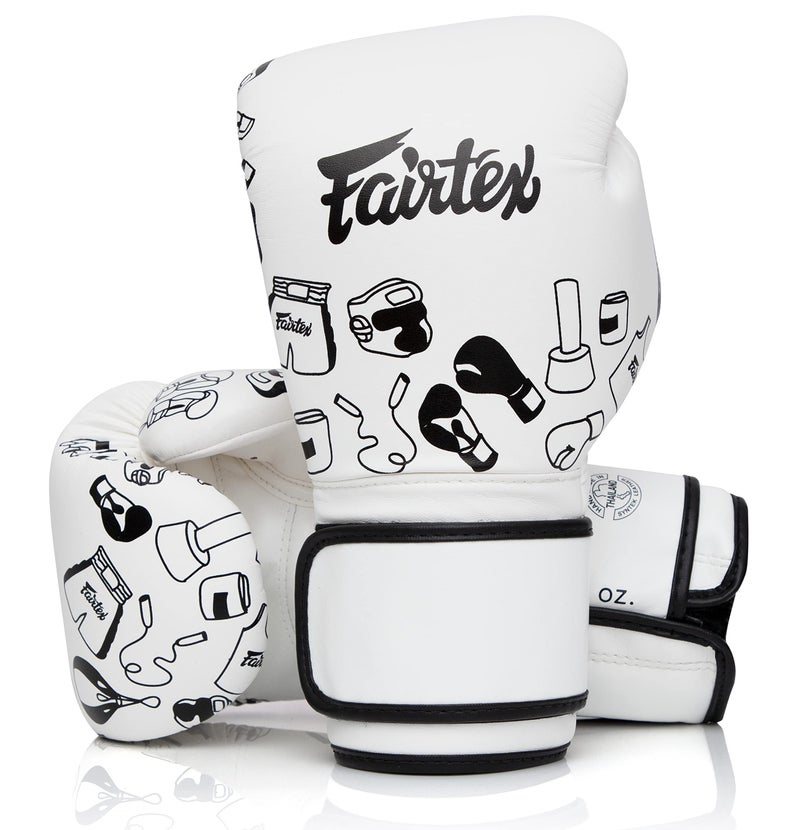 Fairtex BGV14 Muay Thai Boxing Microfibre Gloves for Men Women Kids MMA Gloves Kickboxing Gym Workout Premium Quality Light Weight Shock Absorbent Boxing Gloves White Graffiti14oz - Image 2