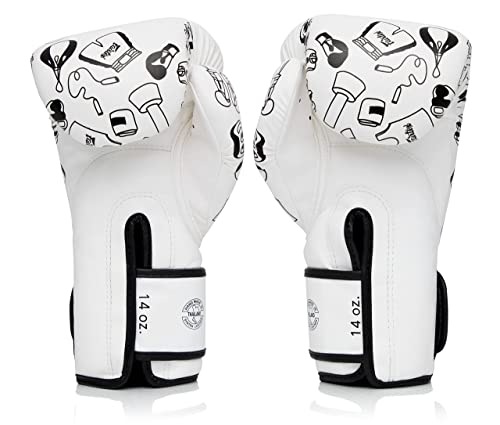 Fairtex BGV14 Muay Thai Boxing Microfibre Gloves for Men Women Kids MMA Gloves Kickboxing Gym Workout Premium Quality Light Weight Shock Absorbent Boxing Gloves White Graffiti14oz - Image 3