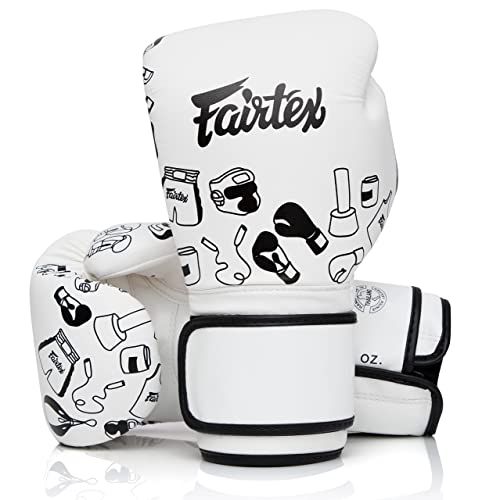 Fairtex BGV14 Muay Thai Boxing Microfibre Gloves for Men Women Kids MMA Gloves Kickboxing Gym Workout Premium Quality Light Weight Shock Absorbent Boxing Gloves White Graffiti14oz - Image 1