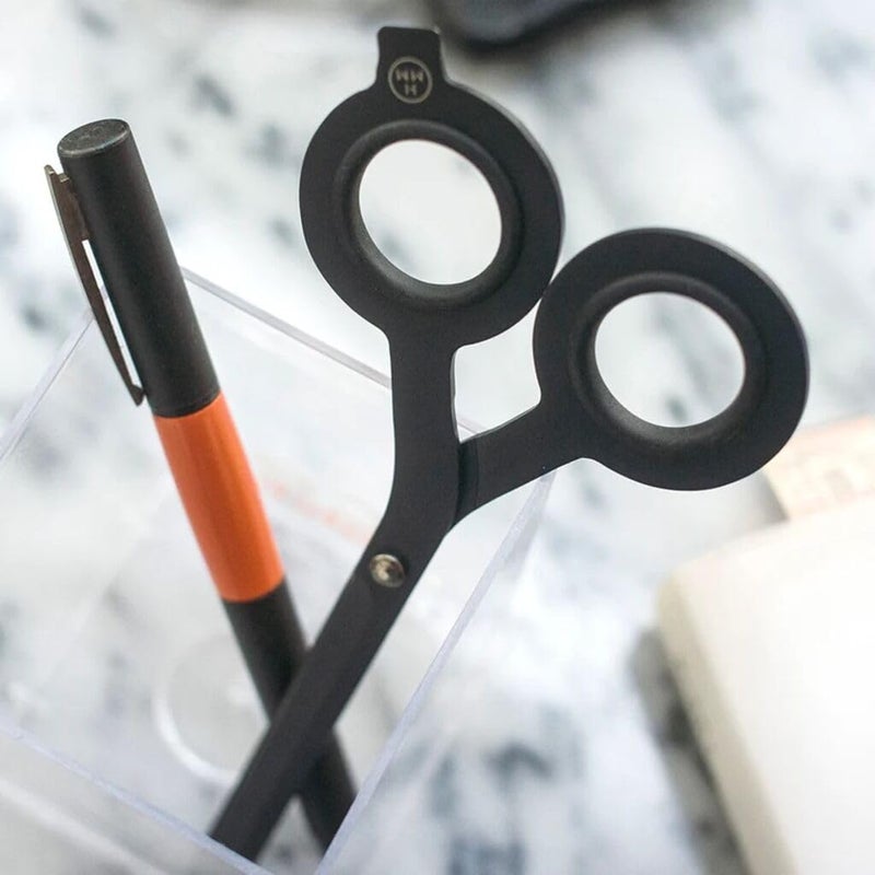 HMM Scissors - 2-in-1 All Purpose Scissors & Box Cutter - Heavy Duty, Lightweight, with Magnetic Brass Base for Office, Kitchen, & Crafts, Stainless Steel - Black - Image 4