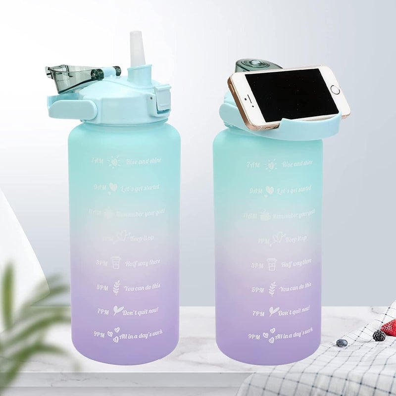 WOX MOX WOX MOX Plastic Water Bottle 3 Pcs Set With Motivational Time Marker With Straw Leakproof Bpa Free NonToxic Water Bottle 2000 Ml For Office Sports Gym Multicolor  - Image 2