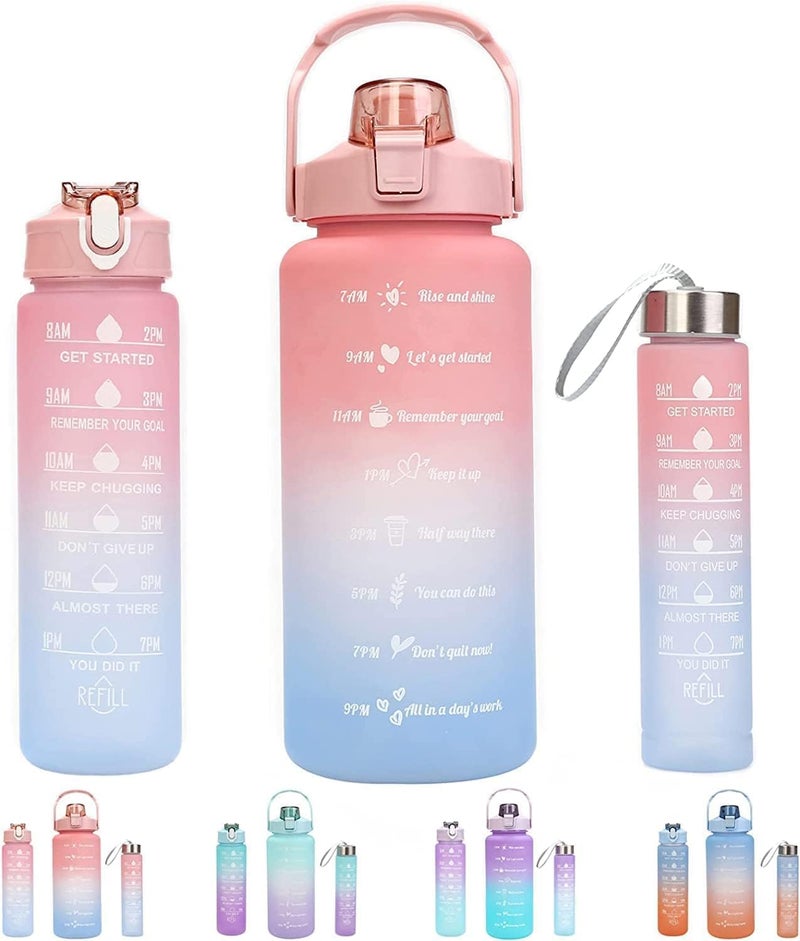 WOX MOX WOX MOX Plastic Water Bottle 3 Pcs Set With Motivational Time Marker With Straw Leakproof Bpa Free NonToxic Water Bottle 2000 Ml For Office Sports Gym Multicolor  - Image 1