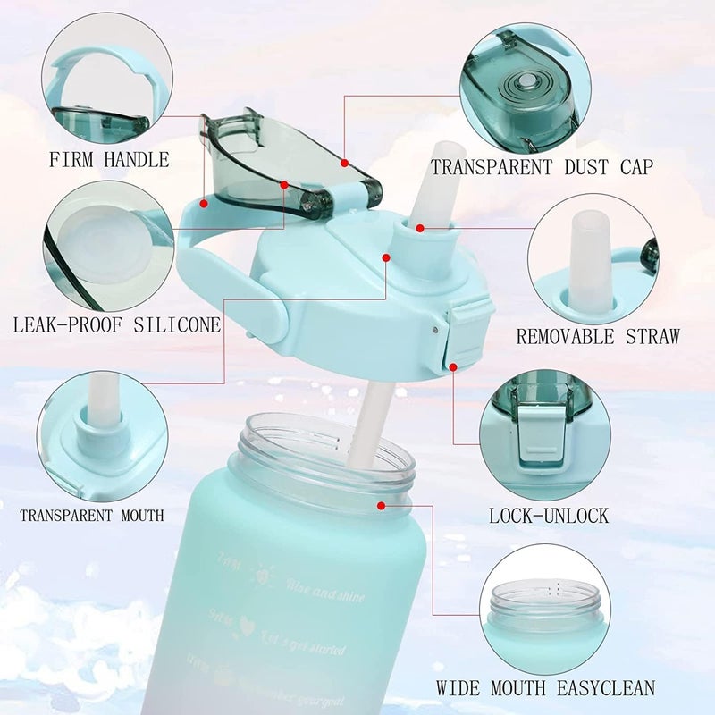 WOX MOX WOX MOX Plastic Water Bottle 3 Pcs Set With Motivational Time Marker With Straw Leakproof Bpa Free NonToxic Water Bottle 2000 Ml For Office Sports Gym Multicolor  - Image 5
