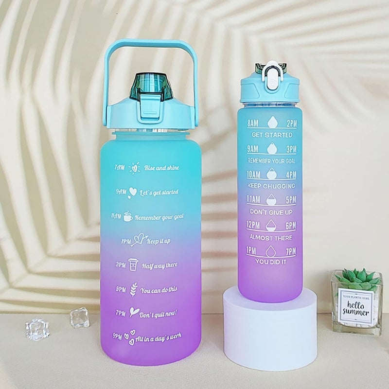 WOX MOX WOX MOX Plastic Water Bottle 3 Pcs Set With Motivational Time Marker With Straw Leakproof Bpa Free NonToxic Water Bottle 2000 Ml For Office Sports Gym Multicolor  - Image 3