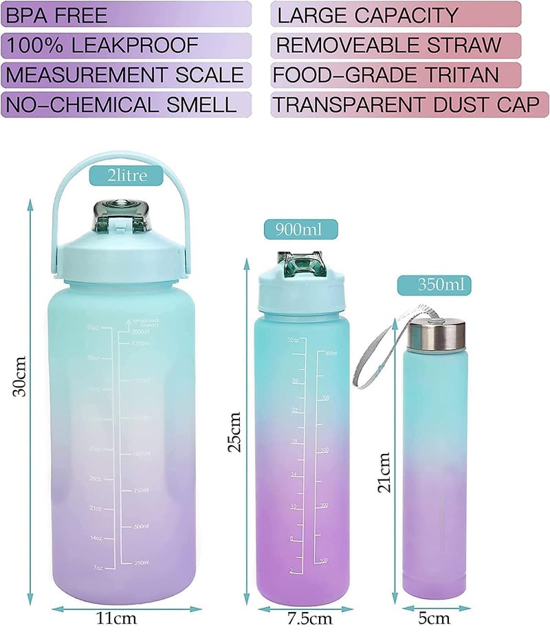 WOX MOX WOX MOX Plastic Water Bottle 3 Pcs Set With Motivational Time Marker With Straw Leakproof Bpa Free NonToxic Water Bottle 2000 Ml For Office Sports Gym Multicolor  - Image 4