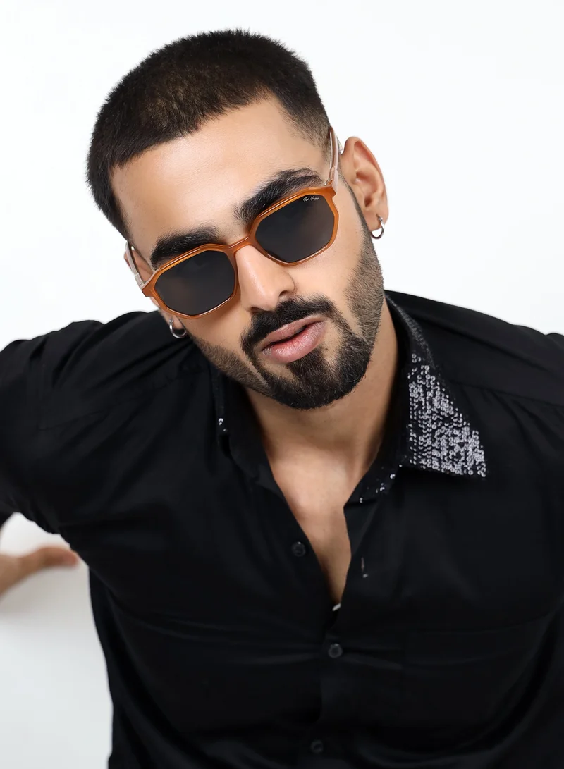 ووجلز Red Pappy Fable Black Hexagonal Sunglasses