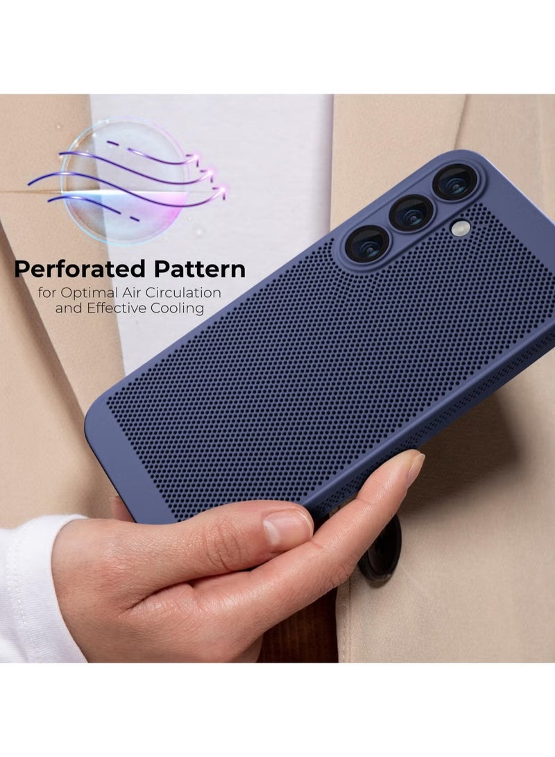 Heat Dissipation Case with Built in Camera Lens Protector Slim Fit Breathable Cooling Anti Fingerprint Hard PC Back Shockproof Cover For Samsung Galaxy A55 (Blue) - Image 2