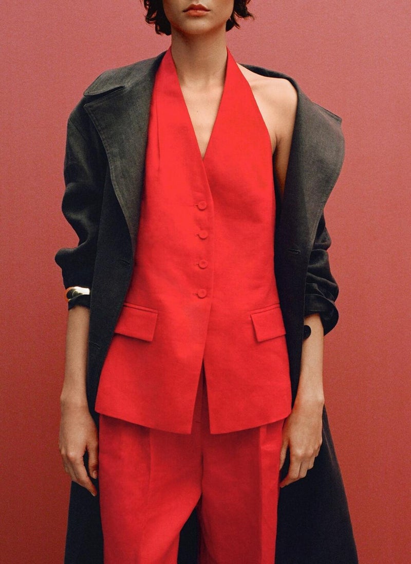 MANGO - Linen Halter-Neck Suit Waistcoat - Image 1