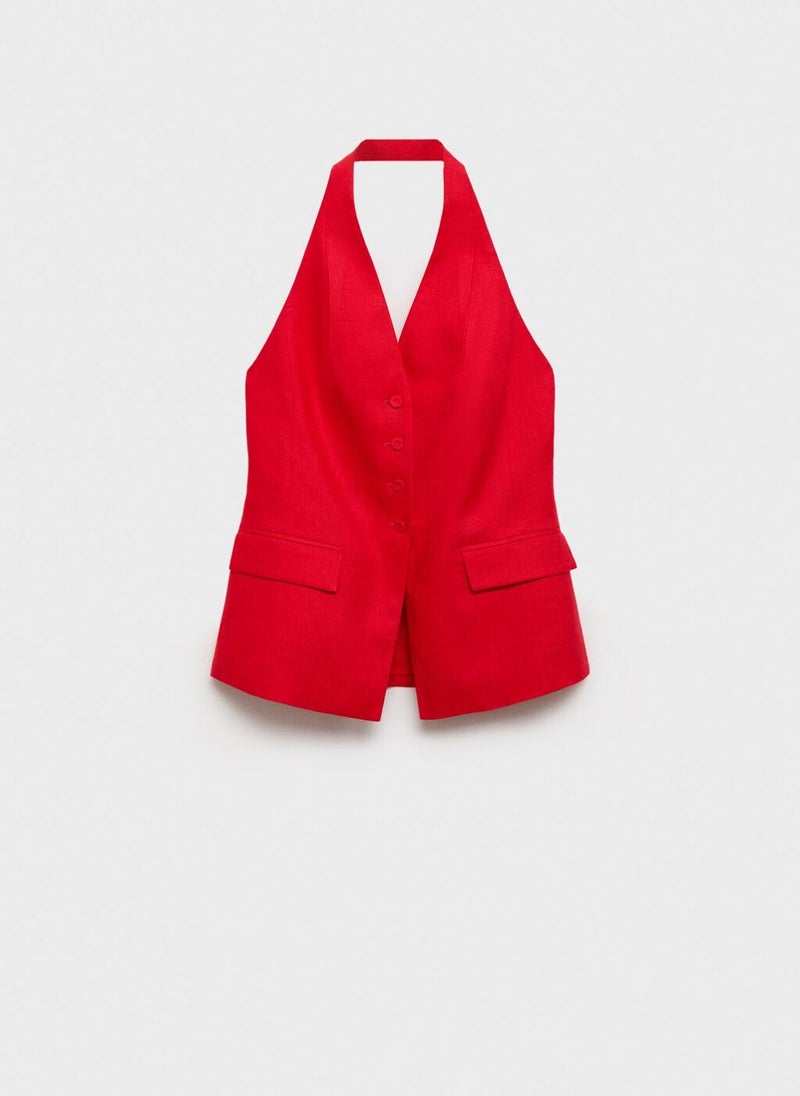 MANGO - Linen Halter-Neck Suit Waistcoat - Image 1
