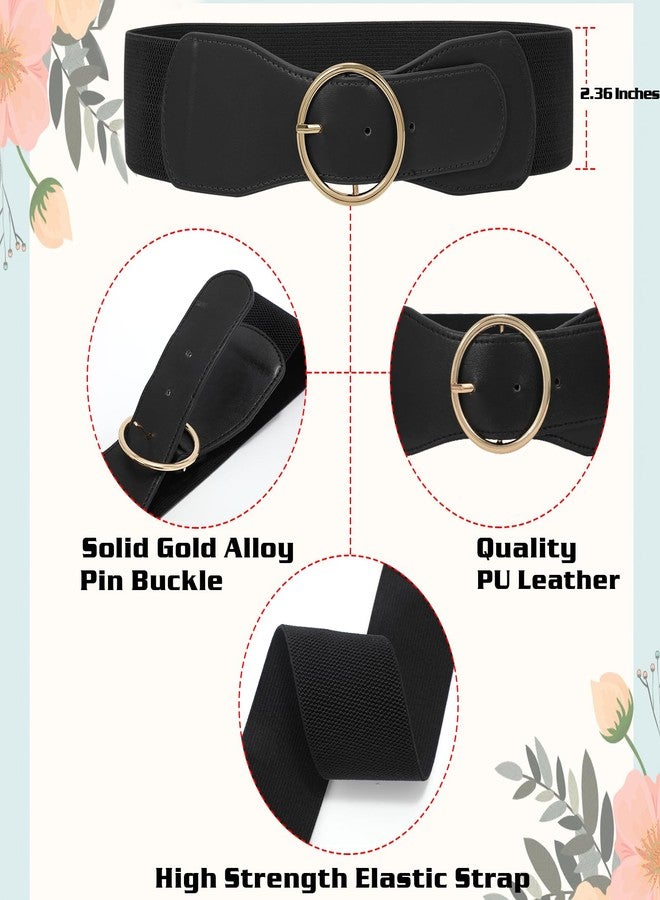 WERFORU 3 Pack Women Elastic Stretchy Wide Belt for Dress Ladies Stretch Thick Waist Belt with Gold O Ring Buckle Black+Brown+Beige - Image 4