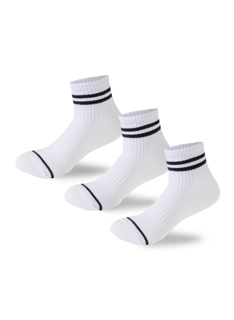 SAM SOCKS Kids Boys Set Of 3 Cotton Lycra Stripped L-Shape Socks White - Image 1