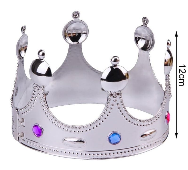 SSKR Silver Birthday Boy Tiara/Crown for Happy Birthday Party Decoration - 2 Piece | Boy Head Band | King Crown Tiara (Silver Color) - Image 2