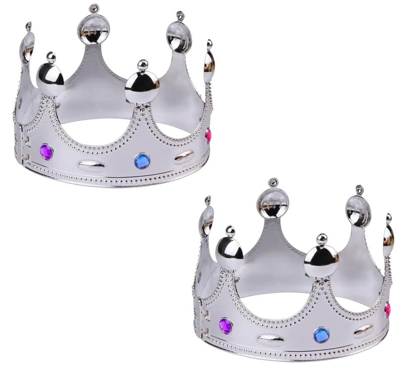 SSKR Silver Birthday Boy Tiara/Crown for Happy Birthday Party Decoration - 2 Piece | Boy Head Band | King Crown Tiara (Silver Color) - Image 1