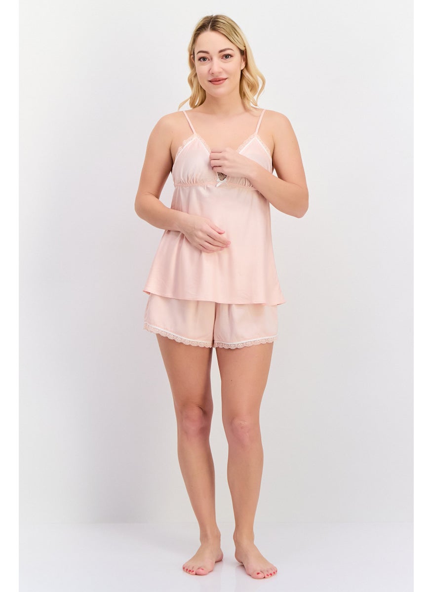 Flora By Flora Nikrooz - Women 2 Pieces Plain Pajama Set, Light Pink - Image 1
