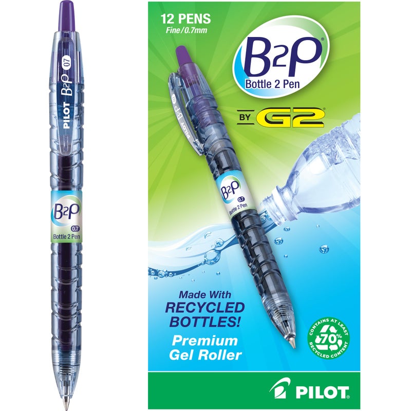 PILOT B2P - Bottle to Pen Refillable & Retractable Rolling Ball Gel Pen Made From Recycled Bottles, Fine Point, Purple G2 Ink, 12-Pack (31622) - Image 4