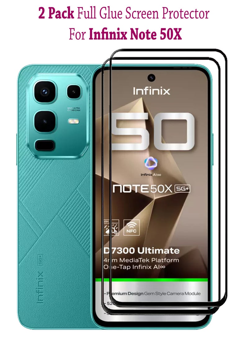 2 Pack Screen Protector for Infinix Note 50X | Tempered Glass Available in Combo Pack Compatible with Infinix Note 50X | Screen Protector Full HD Quality Tempered Glass Anti-Scratch Edge to Edge Coverage with Easy Installation Kit - Black  - Image 1