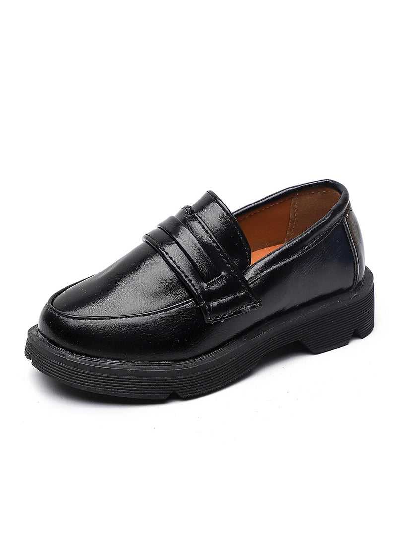 Generic 2022 British Style Kids Leather Loafers with Non-Slip Sole Black 