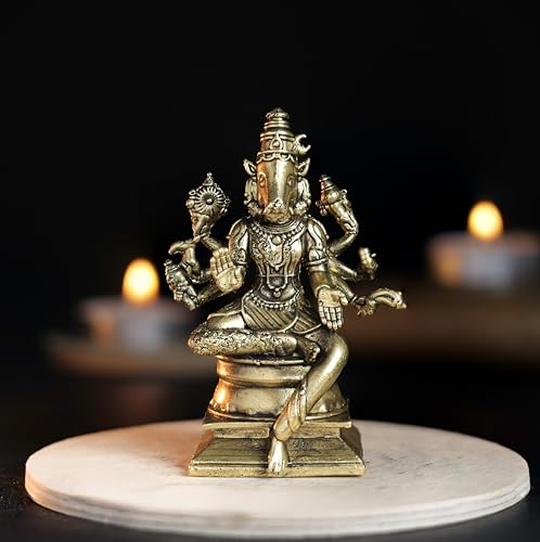 Bhimonee Decor Bhimone Decors | Varahi Amman Panchaloha Idol | Handcrafted Mini Brass Finish | 7 cm Hindu Goddess Idol - Image 1