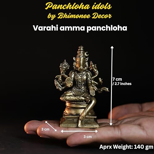 Bhimonee Decor Bhimone Decors | Varahi Amman Panchaloha Idol | Handcrafted Mini Brass Finish | 7 cm Hindu Goddess Idol - Image 4