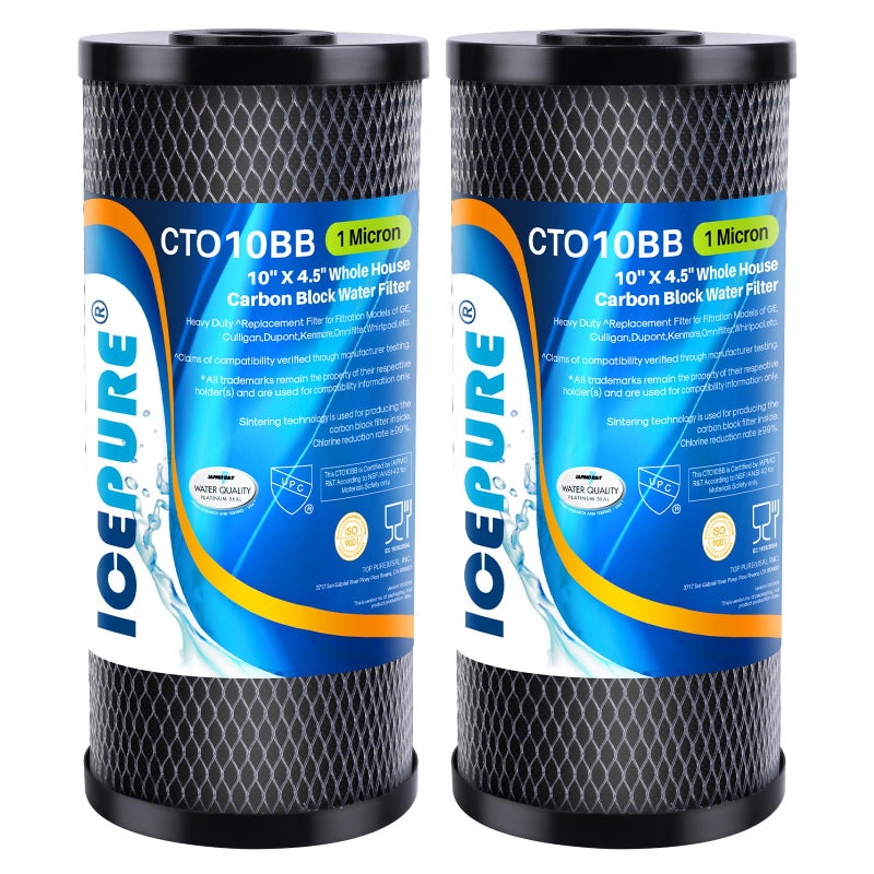 فلتر مياه منزلي من ICEPURE 10X451 ميكرون معتمد من الكربون النشط متوافق مع Dupont WFHDC8001 EP Series EPM Series CBBB10 GE FXHTC GXWH40L GXWH35F GNWH38S CTO10BB2PACK