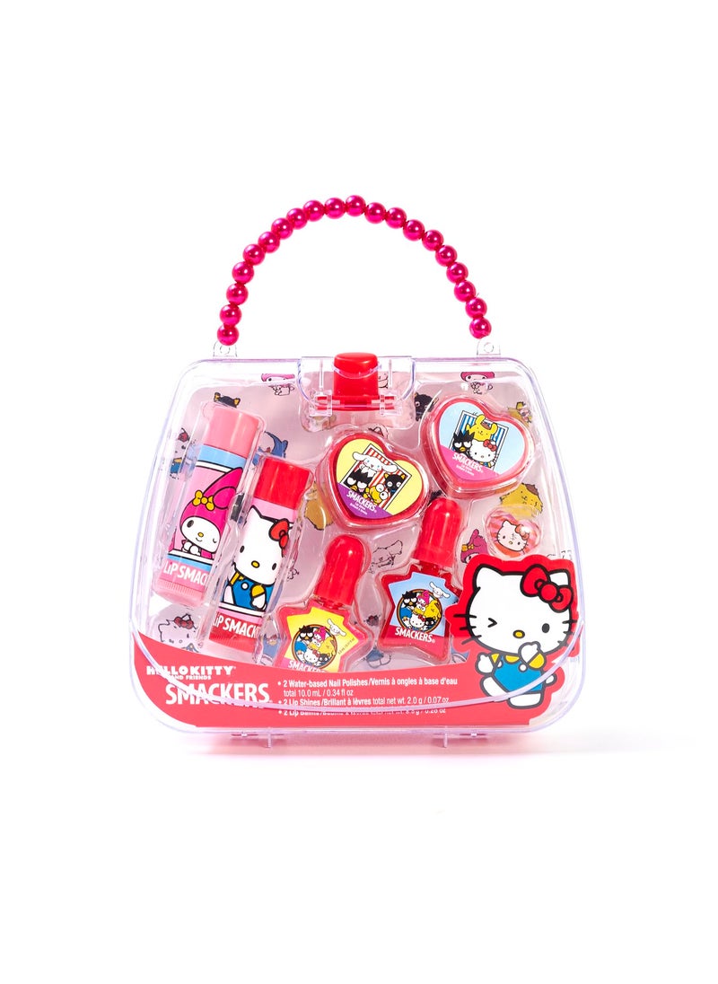 Lip Smacker Lip Smacker Hello Kitty Nail Polish  Flavored Lip Balm Makeup Tote  Moisturizing Balms Colorful Nail Polishes Sanrio Accessory Ring Stylish Tote Bag Perfect Glam Gift for Hello Kitty Lovers 