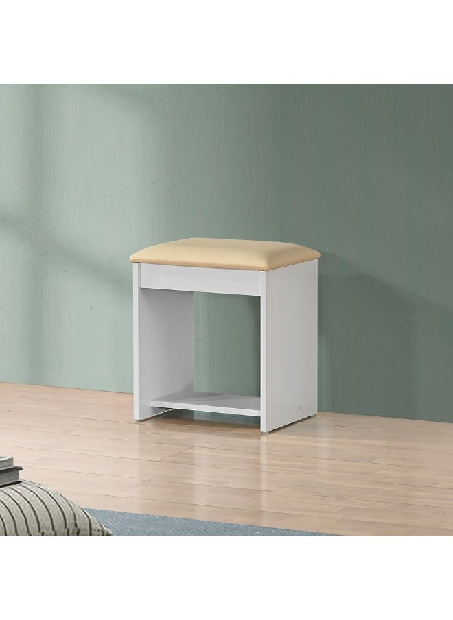 DANUBE HOME Supreme Stool for Dresser – Elegant Wooden Vanity Stool Chair for Bedroom, Makeup Table, Dressing Table – Comfortable Cushioned Seat for Home Furniture-White  - Image 1