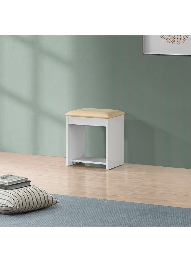 DANUBE HOME Supreme Stool for Dresser – Elegant Wooden Vanity Stool Chair for Bedroom, Makeup Table, Dressing Table – Comfortable Cushioned Seat for Home Furniture-White  - Image 2