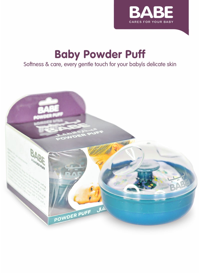 BABE - Baby Powder Puff with Storage Container, Portable, Refillable, Soft Polyester Applicator for Baby Powder(Blue) - Image 2