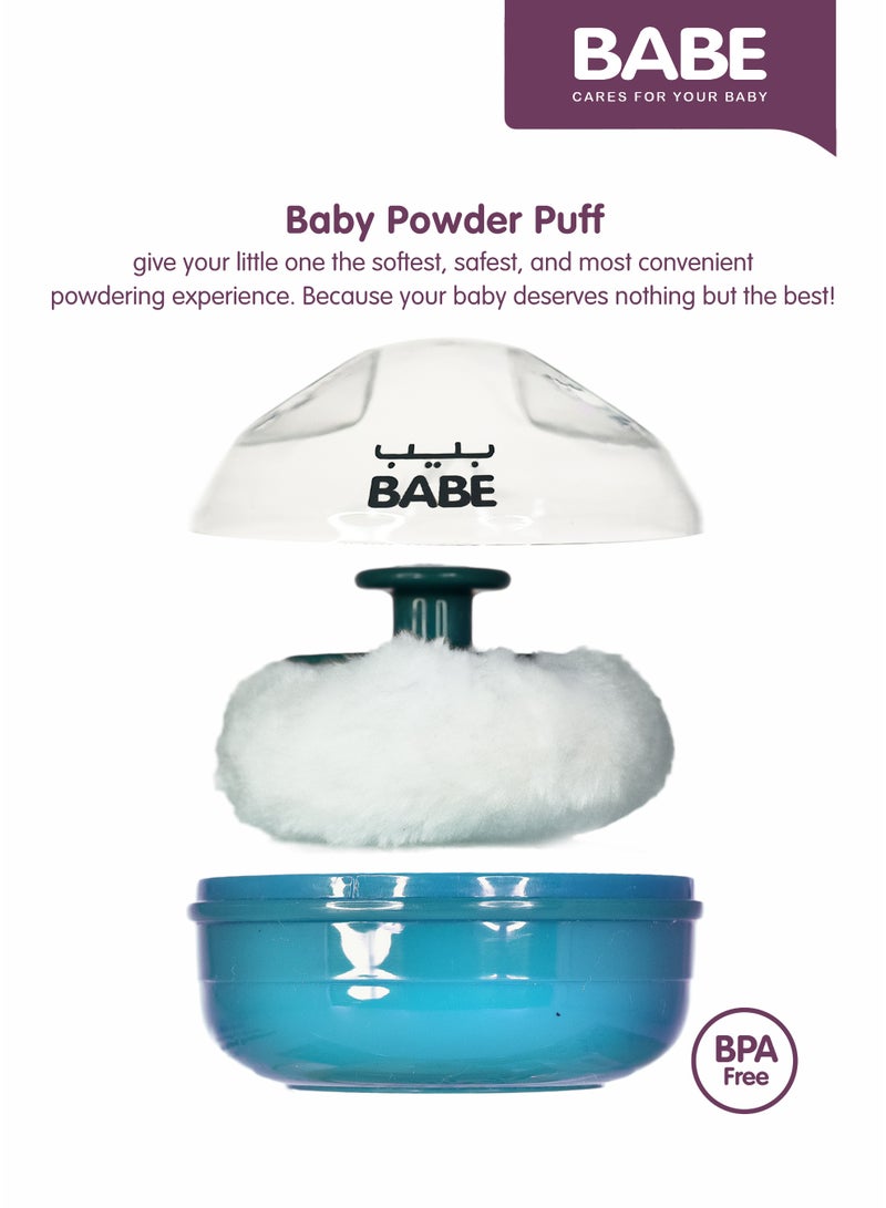 BABE - Baby Powder Puff with Storage Container, Portable, Refillable, Soft Polyester Applicator for Baby Powder(Blue) - Image 4