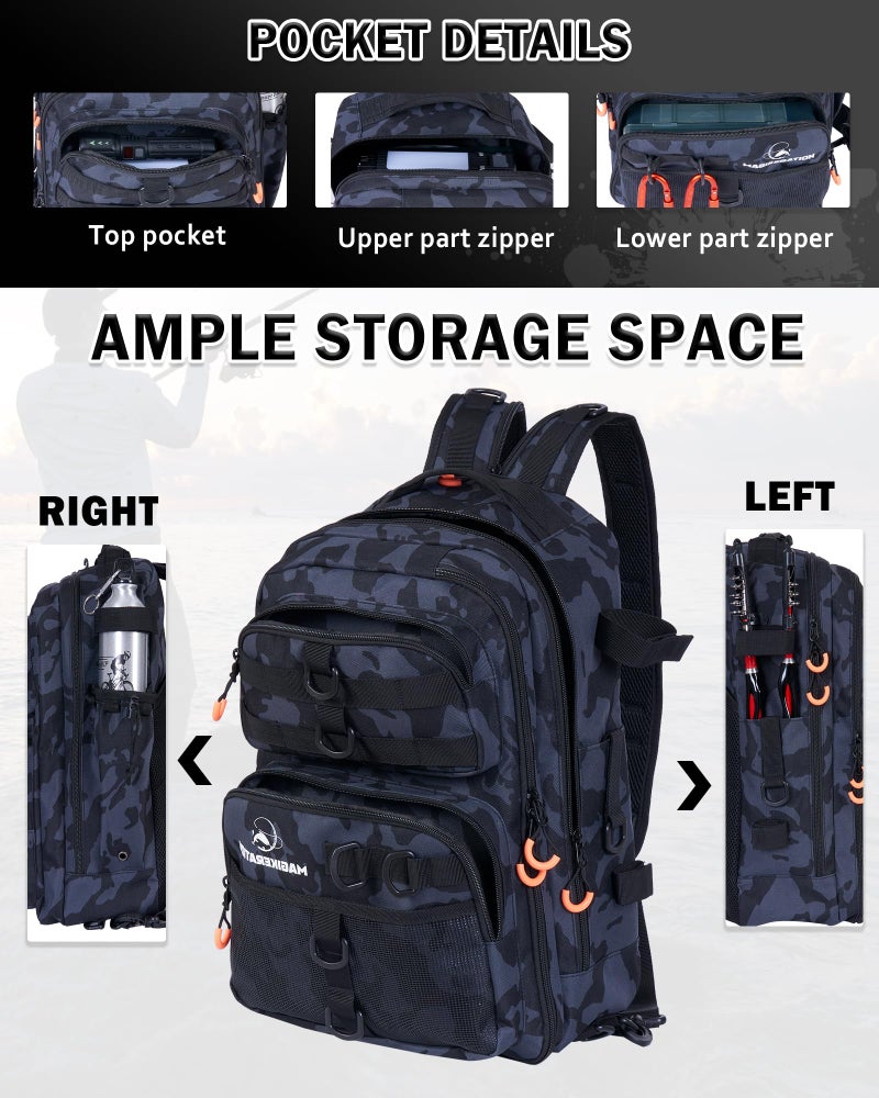 Magikeration Fishing Backpack with Tackle Box, 900D Oxford Water-Resistant Fishing Gear with Rod Holder, Gifts for Men with Lures, Pliers and Fish Lip Gripper - Image 3