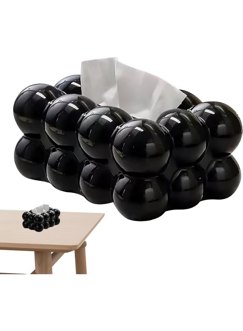 هابي هوم حامل علبة مناديل بتصميم فقاعات منظم رفيع وخفيف الوزن لغرفة المعيشة والحمام وغرفة النوم والمكتب - حامل مناشف ورقية مبتكر لمناديل الوجه ومناديل القماش وأوراق التجفيف - أسود - Image 1