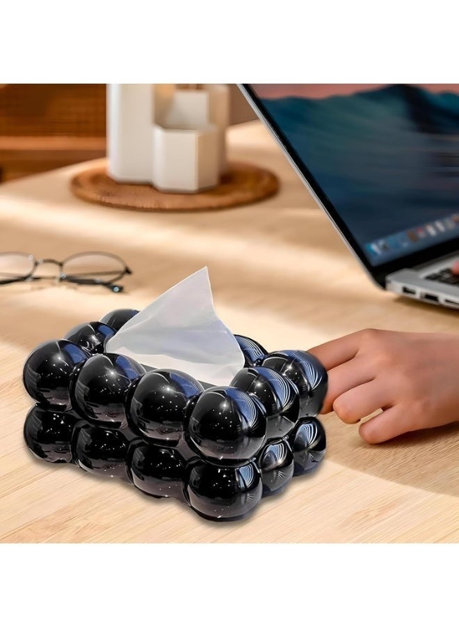 هابي هوم حامل علبة مناديل بتصميم فقاعات منظم رفيع وخفيف الوزن لغرفة المعيشة والحمام وغرفة النوم والمكتب - حامل مناشف ورقية مبتكر لمناديل الوجه ومناديل القماش وأوراق التجفيف - أسود - Image 5