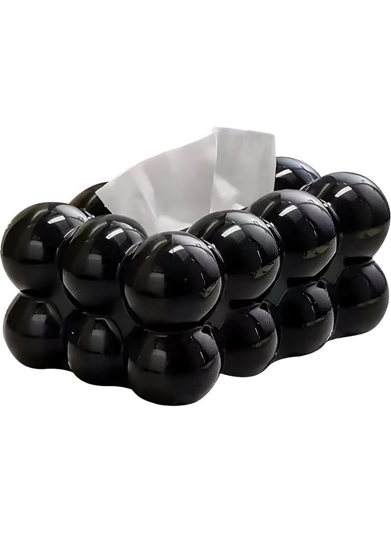 هابي هوم حامل علبة مناديل بتصميم فقاعات منظم رفيع وخفيف الوزن لغرفة المعيشة والحمام وغرفة النوم والمكتب - حامل مناشف ورقية مبتكر لمناديل الوجه ومناديل القماش وأوراق التجفيف - أسود - Image 2