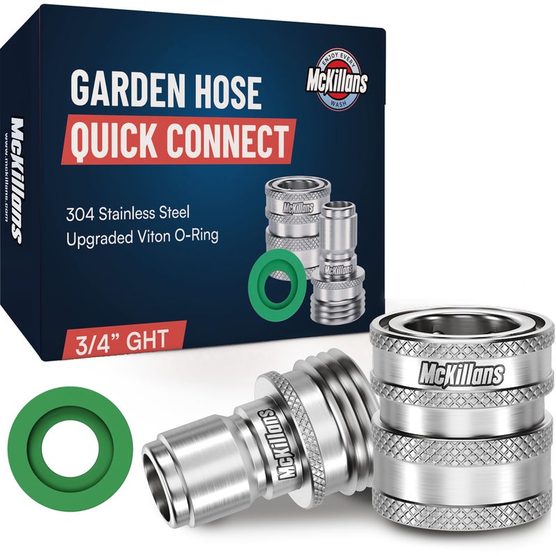 McKillans Garden Hose Quick Connect Pair UNIVERSAL FIT Stainless Steel Quick Connect Hose Fittings Water Hose Connectors Quick Disconnect Adapter EASY INSTANT CONNECTION