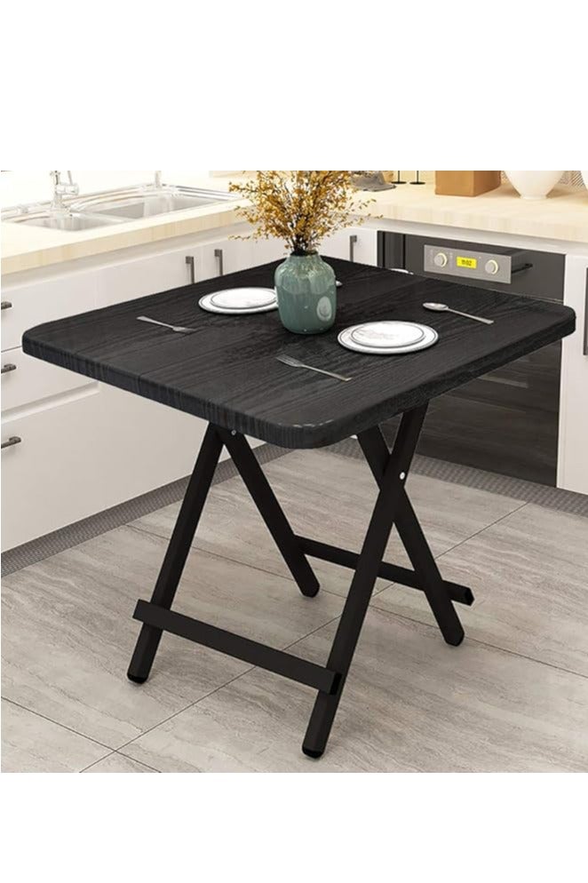 Generic Foldable Table, Portable Camping Table Wooden Square Desk Simple Design, Multifunctional Folding Table Lunch Table, Space Saving Stable and Durable, for Camping Dining Garden Picnic Coffee (Black 60*60cm)  - Image 1