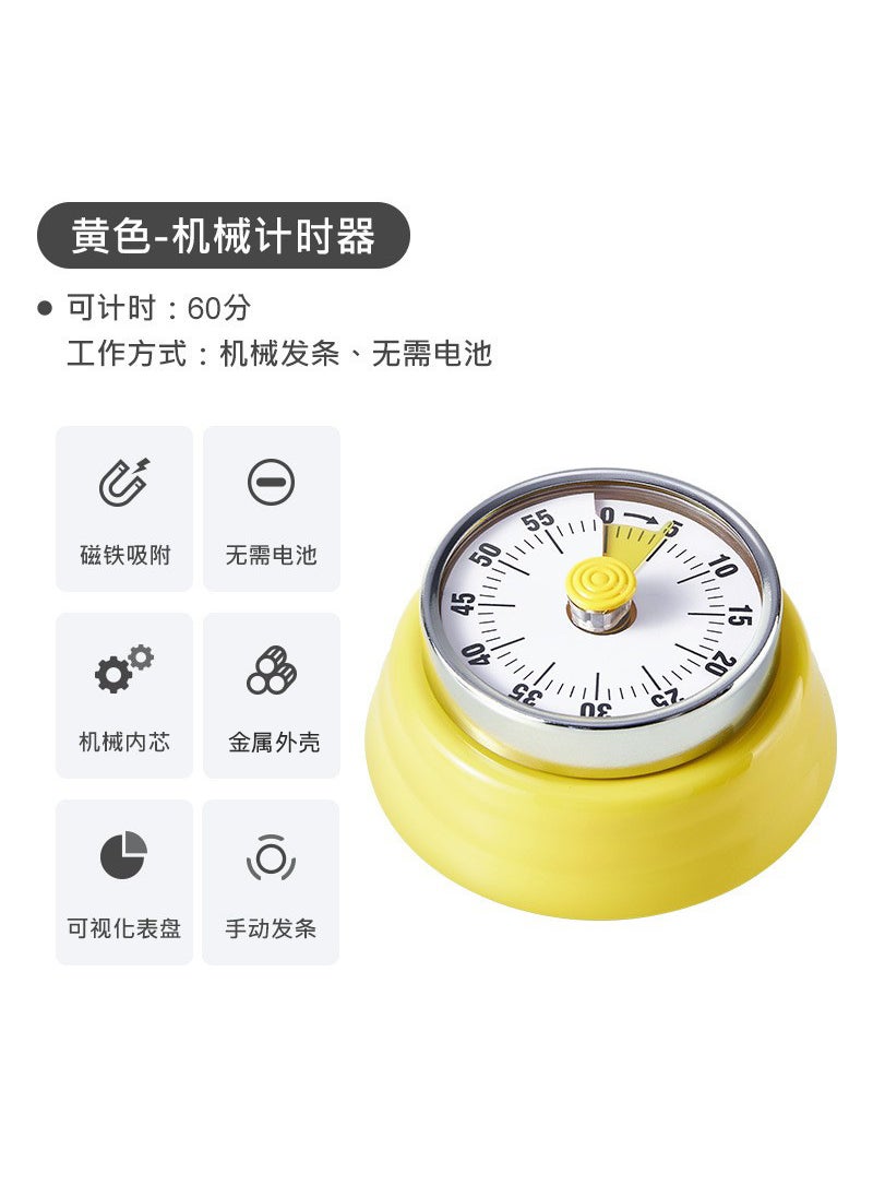 Generic - Kitchen timer mechanical timer reminder round time pointer alarm clock countdown magnetic attraction visualizationMechanical timer [lemon yellow]] Mechanical timer [lemon yellow]] - Image 1