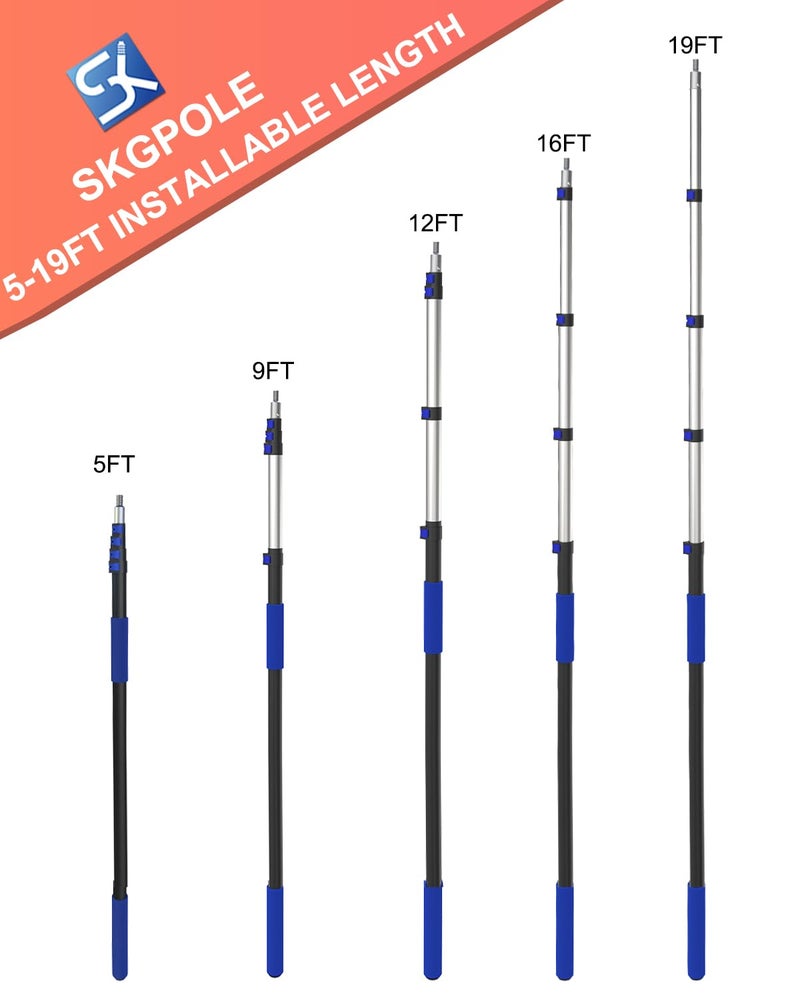 SKGPOLE 26FT Reach Telescopic Extension Pole, 5-19FT Multi-Purpose Extension Pole with Universal Twist-on Metal Tip, Sturdy Aluminum Paint Roller Extension Pole for Squeegee, Paint Roller, Duster - Image 3