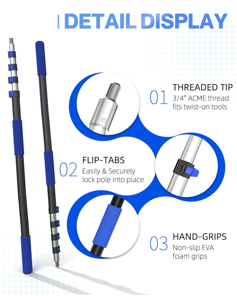 SKGPOLE 26FT Reach Telescopic Extension Pole, 5-19FT Multi-Purpose Extension Pole with Universal Twist-on Metal Tip, Sturdy Aluminum Paint Roller Extension Pole for Squeegee, Paint Roller, Duster - Image 4