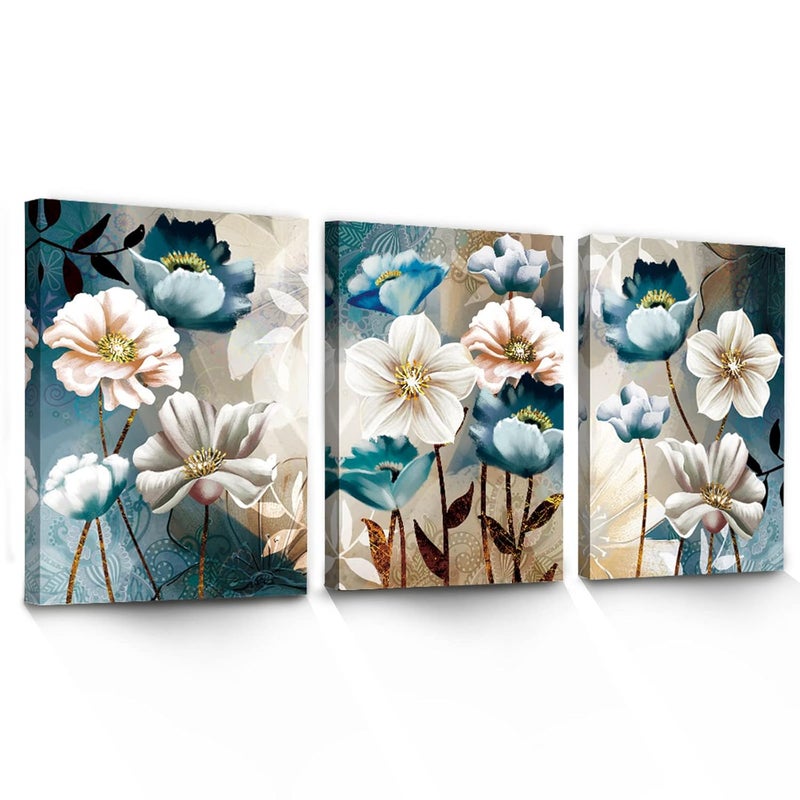 SERIMINO SERIMINO Lotus Flower Canvas Wall Decor Living Room White and Indigo Blue Floral Picture Wall Art for Dining Room Bedroom Bathroom Kitchen Prints Paintings for Home Decorations  - Image 1