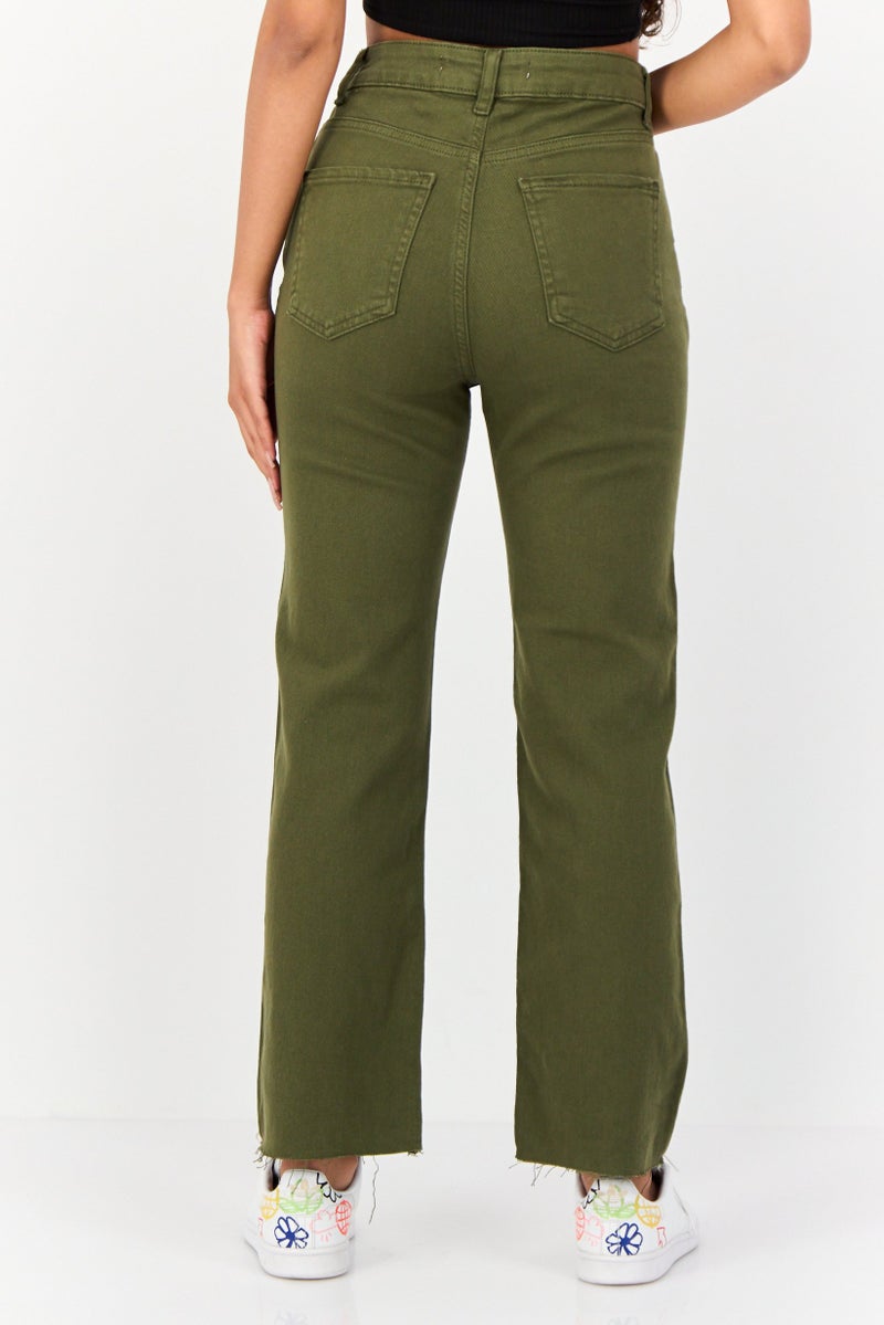 KOTON Women Regular Fit Solid Stretchable Denim Jeans, Dark Olive - Image 3