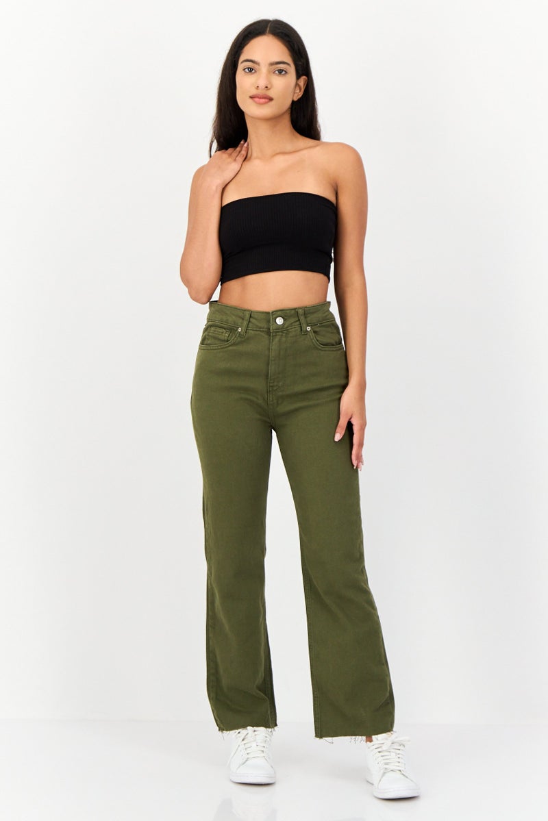 KOTON Women Regular Fit Solid Stretchable Denim Jeans, Dark Olive - Image 2