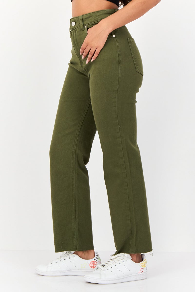 KOTON Women Regular Fit Solid Stretchable Denim Jeans, Dark Olive - Image 4