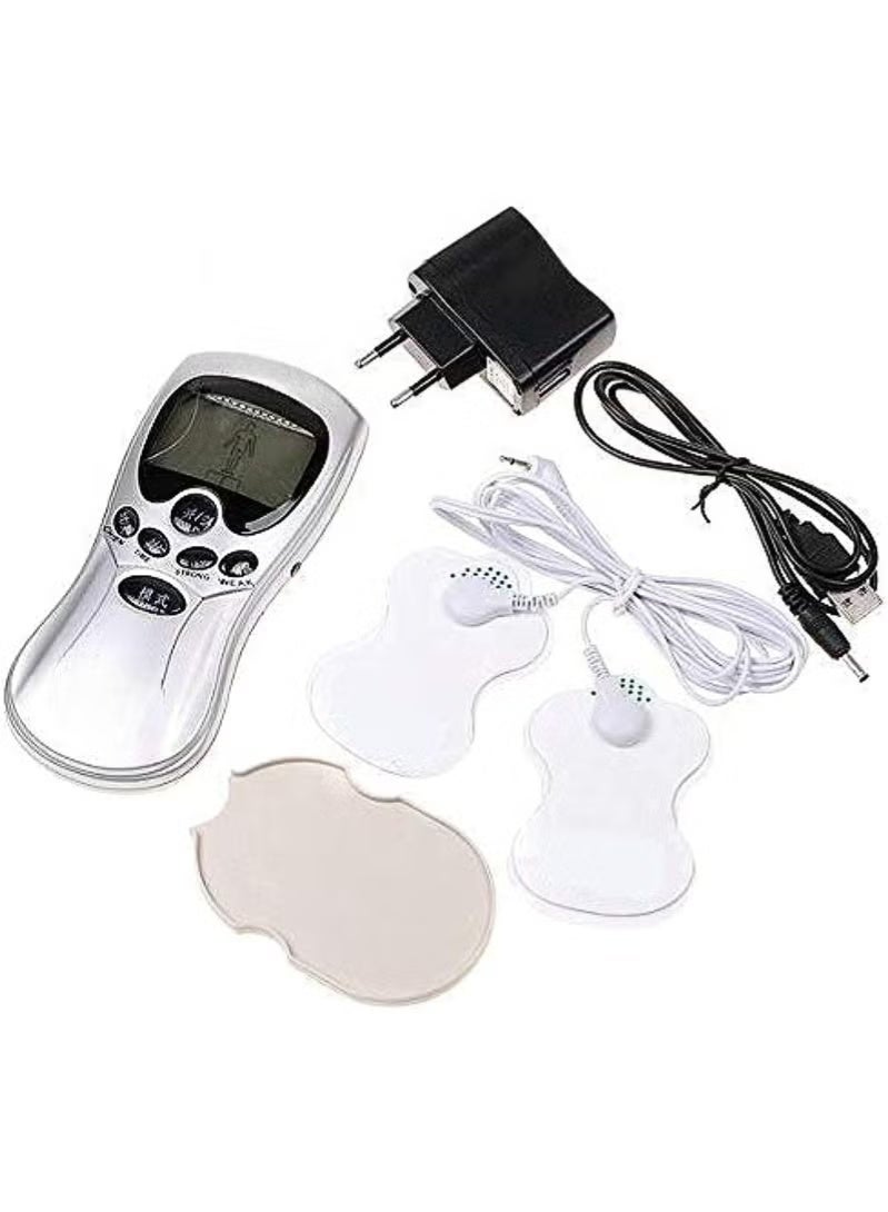 Digital Pulse Massager with LCD Display, USB Rechargeable Body Massager, Wired Electrode Therapy Device, White