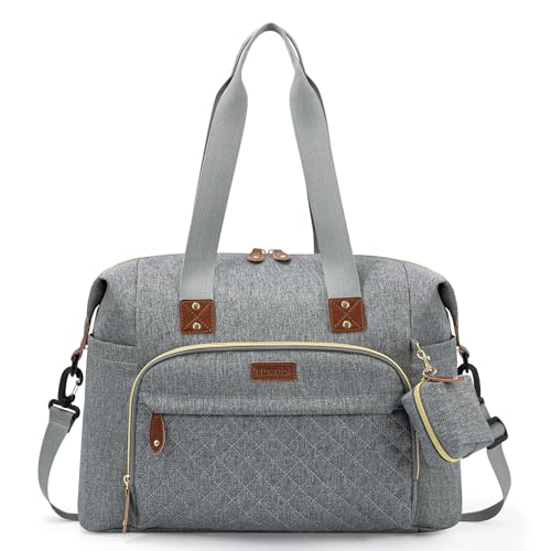 Tuwubi Diaper Bag Tote,Baby Diaper Bag with Pacifier Case Large Travel Diaper Tote Caddy for Mom and Dad Multifunction Large Baby Bag - M-Light Grey - Image 1