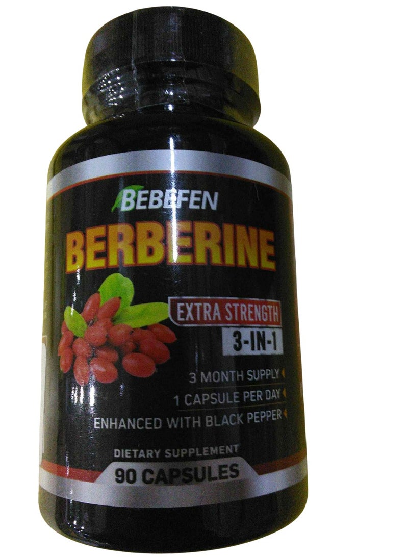 كبسولات البربرين - حبوب تركيبة 5050 مجم مع مستخلص الفلفل الأسود - 90 كبسولة مكملة للبربرين لدعم نظام المناعة الصحي، القلب والأوعية الدموية - كمية تكفي لمدة 3 أشهر