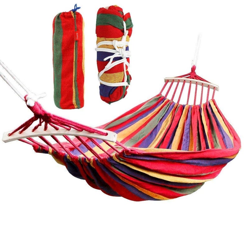 AMULAKH SingleDouble Outdoor Garden Cotton Camping Rainbow HammockPerfect for Camping Outdoors or Gardens and Travel200 X 150 cm - Image 1