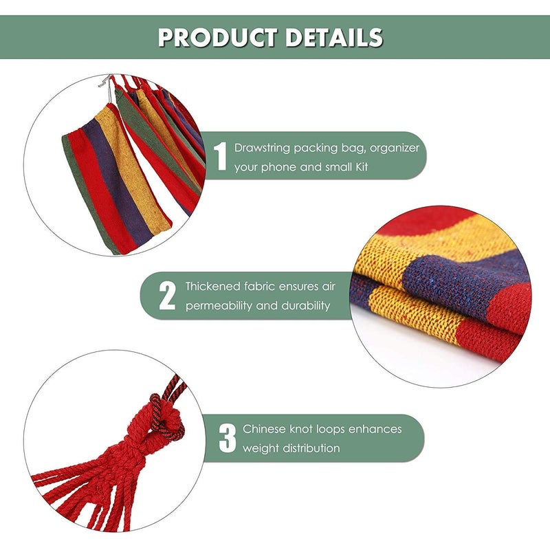 AMULAKH SingleDouble Outdoor Garden Cotton Camping Rainbow HammockPerfect for Camping Outdoors or Gardens and Travel200 X 150 cm - Image 4
