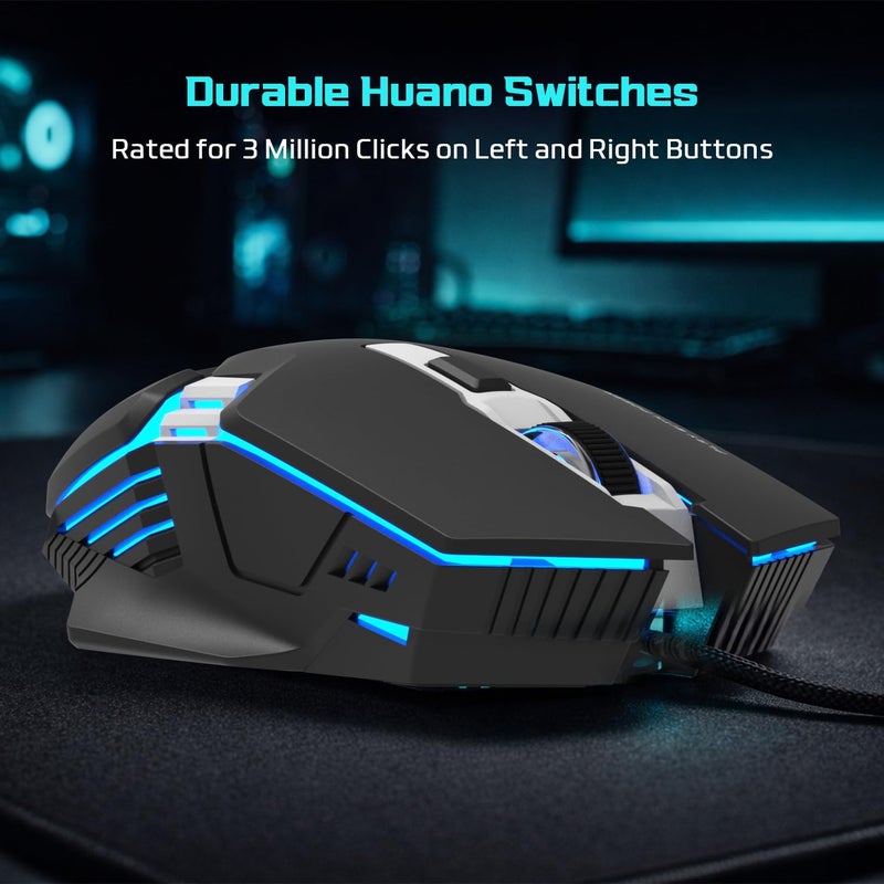 EvoFox Spectre USB Wired Gaming Mouse with Upto 3600 DPI Gaming Sensor | 6 Buttons Design | Upto 7 Million Clicks | 7 Colours Rainbow Lighting with Breathing Effect | 1.5m Braided Cable (Black) - Image 5